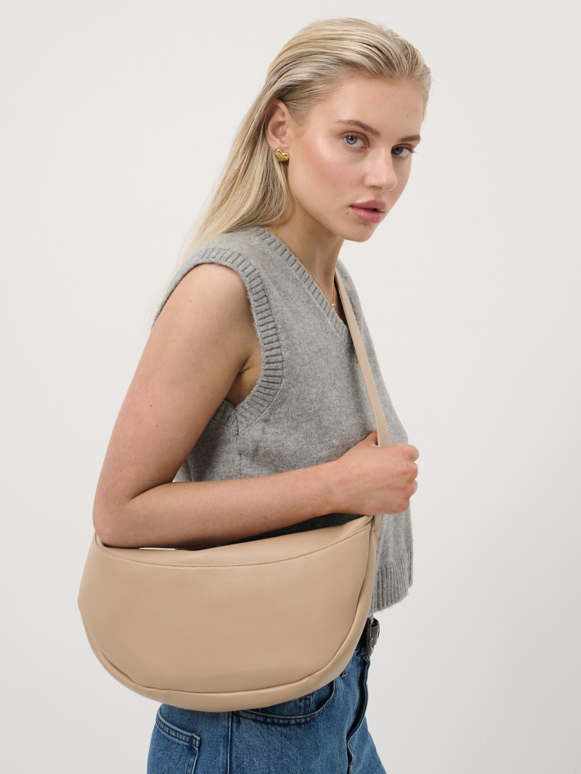 Hobo Crossbody Bag in Beige