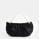 Victoria Satin Pearl Strap Bag in Black