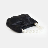 Victoria Satin Pearl Strap Bag in Black