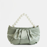 Victoria Satin Pearl Strap Bag in Sage