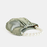 Victoria Satin Pearl Strap Bag in Sage