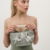 Victoria Satin Pearl Strap Bag in Sage