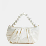 Victoria Satin Pearl Strap Bag in White