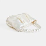 Victoria Satin Pearl Strap Bag in White
