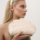 Gianna Woven Clutch Bag in Beige