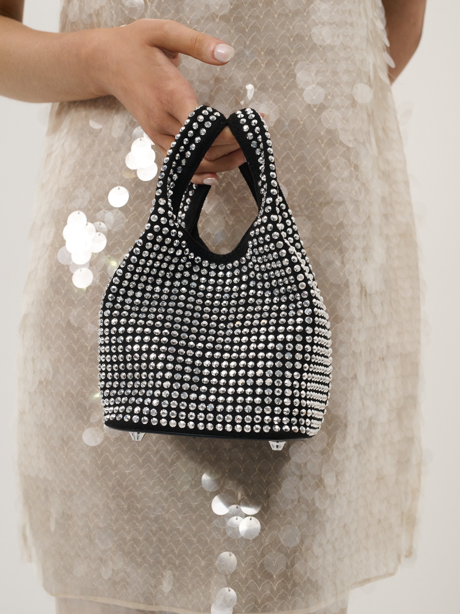 Khloe Rhinestone Party Bag in Black