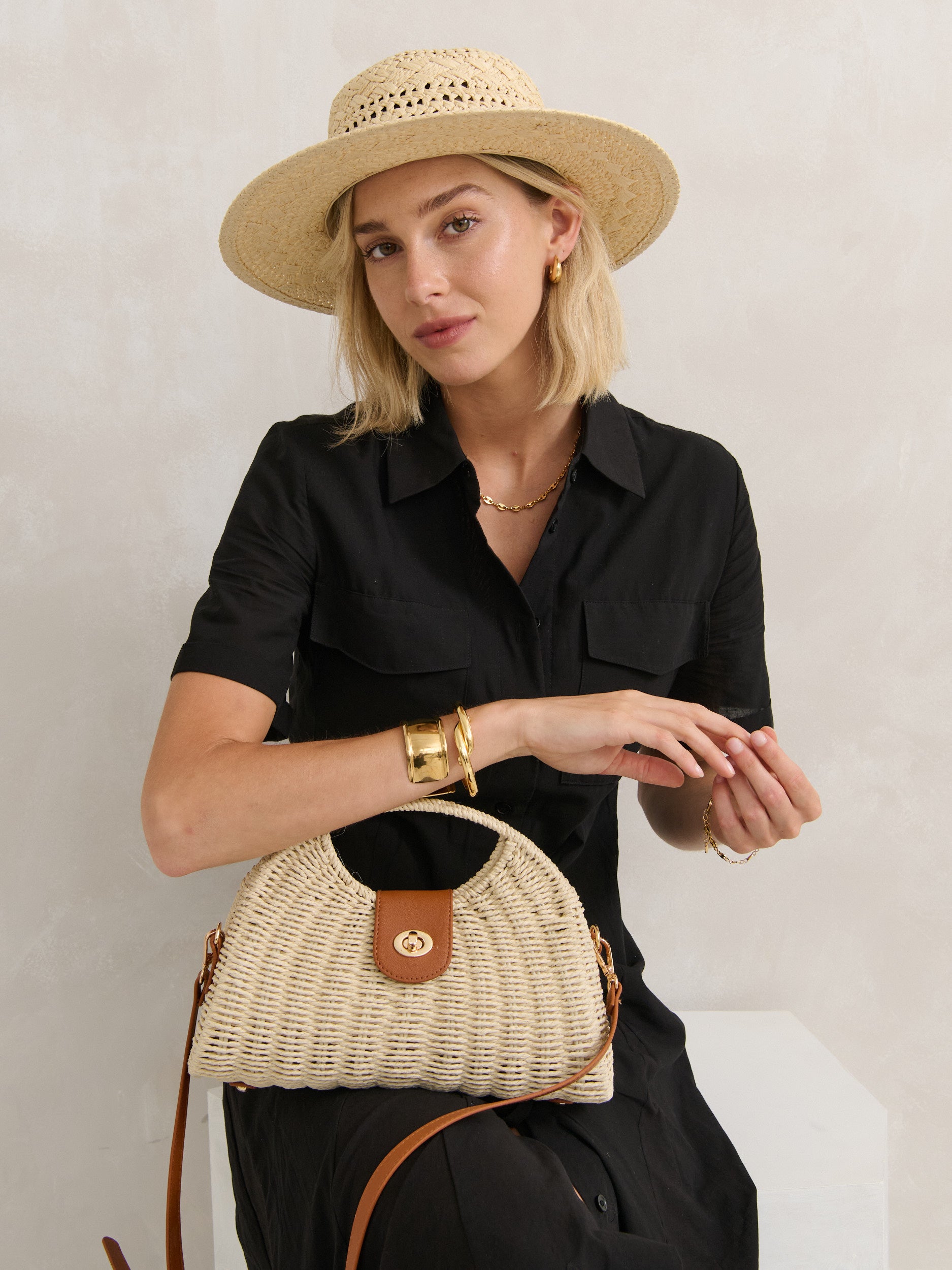 Maggie Summer Straw Bag in Beige