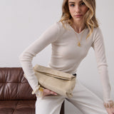 Becca Suede Clutch Bag in Beige