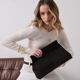 [New Colour] Becca Suede Clutch Bag in Black