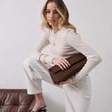 Becca Suede Clutch Bag in Brown