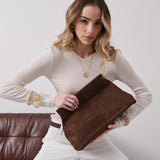 Becca Suede Clutch Bag in Brown