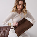 Becca Suede Clutch Bag in Brown