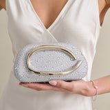 Celina Crystal Statement Clutch Bag in Silver