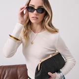 Bianca Straw Clutch Bag in Black