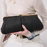 Bianca Straw Clutch Bag in Black