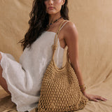 Marcie Knotted Net Shoulder Bag in Tan