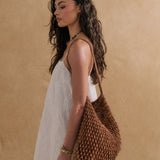 Marcie Knotted Net Shoulder Bag in Brown