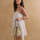 Paige Multiway Straw Bucket Bag in Cream