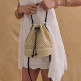 Paige Multiway Straw Bucket Bag in Cream