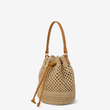 Paige Multiway Straw Bucket Bag in Tan