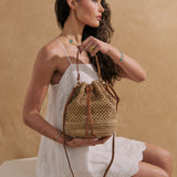Paige Multiway Straw Bucket Bag in Tan
