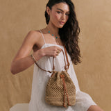Paige Multiway Straw Bucket Bag in Tan
