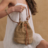 Paige Multiway Straw Bucket Bag in Tan
