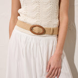 Lila Wooden Buckle Straw Belt