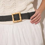 Piper Bamboo Buckle Straw Belt in Black