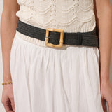 Piper Bamboo Buckle Straw Belt in Black