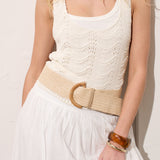 Archer Rattan Buckle Belt in Beige