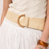 Archer Rattan Buckle Belt in Beige