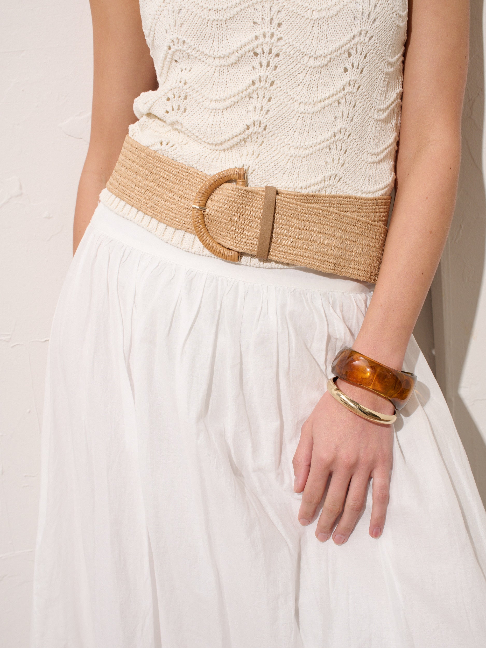 Archer Rattan Buckle Belt in Tan