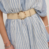 Acrylic Round Buckle Straw Belt in Beige
