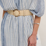 Acrylic Round Buckle Straw Belt in Beige