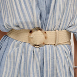 Acrylic Round Buckle Straw Belt in Beige