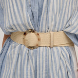 Acrylic Round Buckle Straw Belt in Beige
