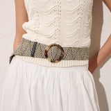 Acrylic Round Buckle Straw Belt in Multi