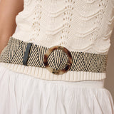 Acrylic Round Buckle Straw Belt in Multi