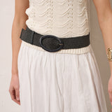 Woven Oval Buckle Straw Belt in Black