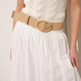 Woven Oval Buckle Straw Belt in Tan