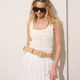 Woven Oval Buckle Straw Belt in Tan