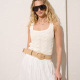 Woven Oval Buckle Straw Belt in Tan
