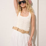 Woven Oval Buckle Straw Belt in Tan