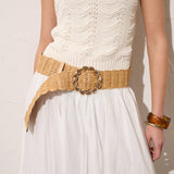 Carmen Straw Metal Buckle Belt in Brown