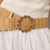 Carmen Straw Metal Buckle Belt in Brown