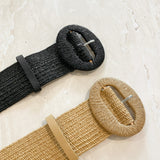 [Restocked] Alora Round Buckle Straw Belt in Black