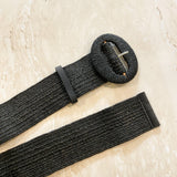 [Restocked] Alora Round Buckle Straw Belt in Black
