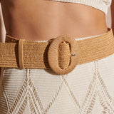 [Restocked] Alora Round Buckle Straw Belt in Black
