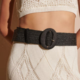 [Restocked] Alora Round Buckle Straw Belt in Black